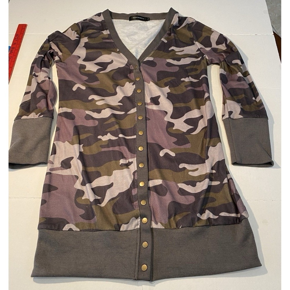Merokeety Camo Snap Button Down Cardigan Jacket‎ Sweater Streetwear Utility